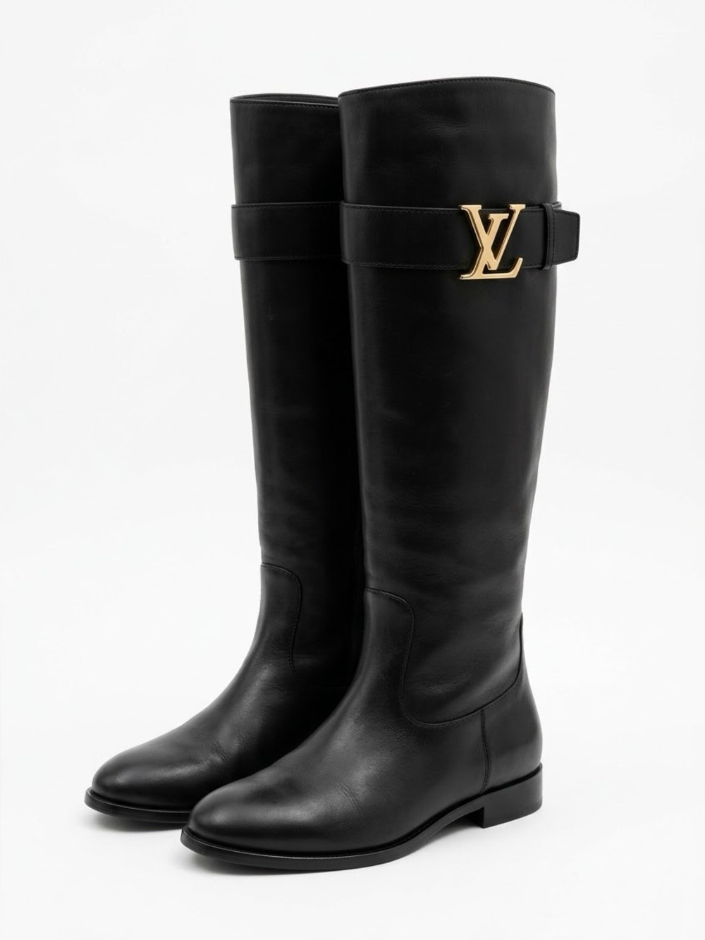 Louis Vuitton Héritage Riding Boots Black Leather LV Initiales Buckle